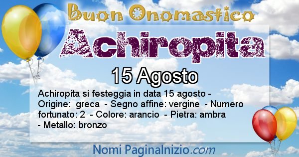 Achiropita - Onomastico del nome Achiropita