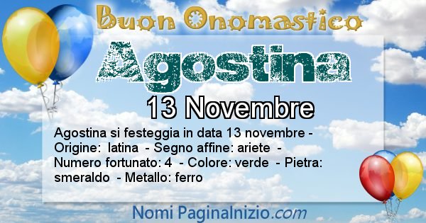 Agostina - Onomastico del nome Agostina