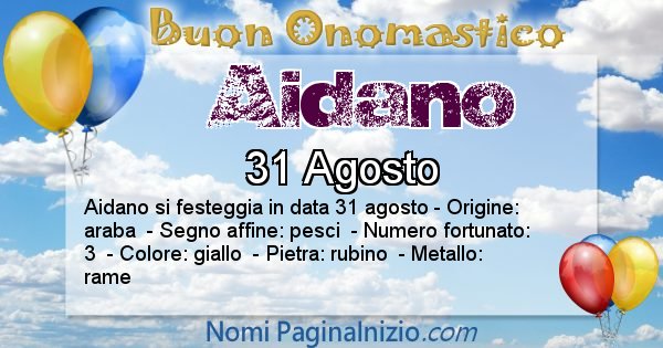 Aidano - Onomastico del nome Aidano