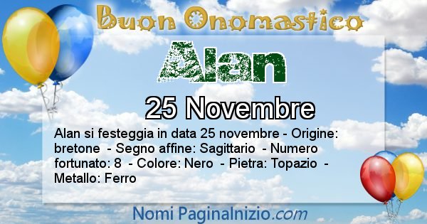 Alan - Onomastico del nome Alan