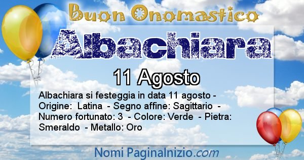 Albachiara - Onomastico del nome Albachiara