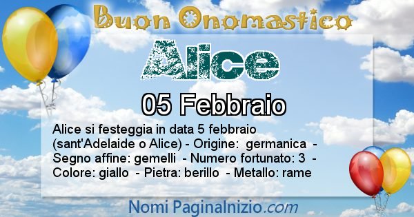 Alice - Onomastico del nome Alice