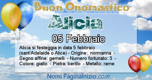 Alicia - Onomastico del nome Alicia