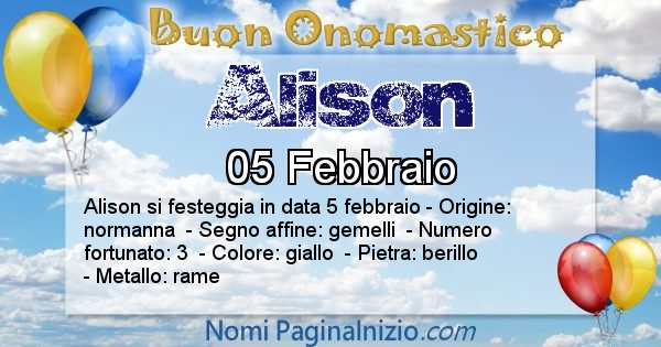 Alison - Onomastico del nome Alison