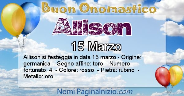 Allison - Onomastico del nome Allison