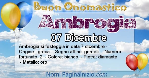 Ambrogia - Onomastico del nome Ambrogia