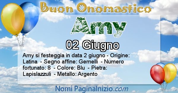 Amy - Onomastico del nome Amy