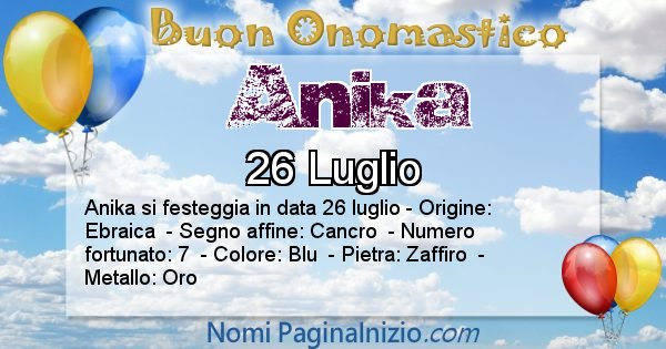 Anika - Onomastico del nome Anika