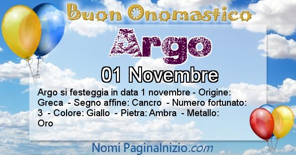 Argo - Onomastico del nome Argo