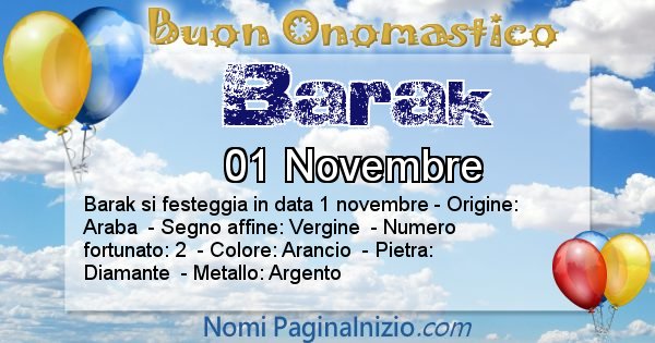 Barak - Onomastico del nome Barak