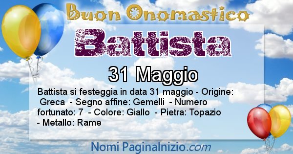 Battista - Onomastico del nome Battista