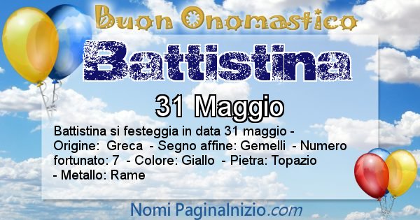 Battistina - Onomastico del nome Battistina