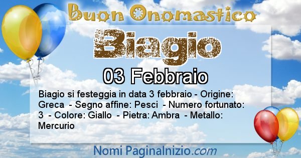 Biagio - Onomastico del nome Biagio