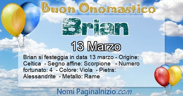 Brian - Onomastico del nome Brian