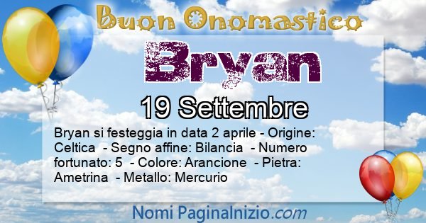 Bryan - Onomastico del nome Bryan