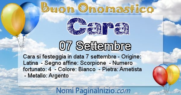 Cara - Onomastico del nome Cara