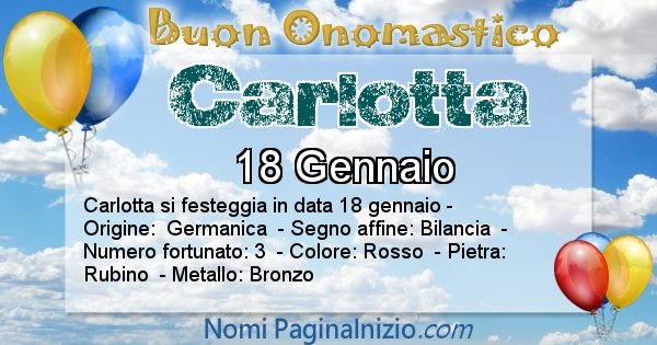 Carlotta - Onomastico del nome Carlotta