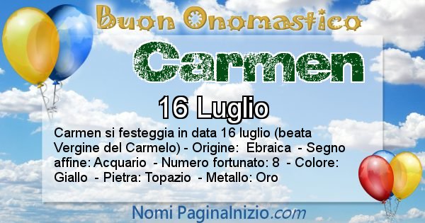 Carmen - Onomastico del nome Carmen