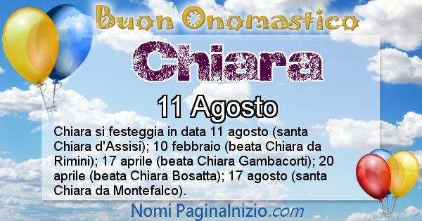 Chiara - Onomastico del nome Chiara