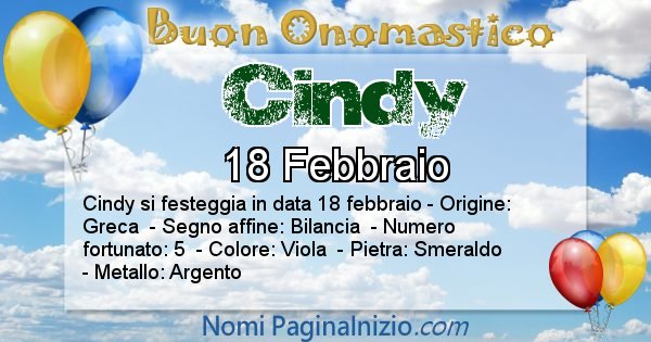 Cindy - Onomastico del nome Cindy