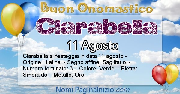 Clarabella - Onomastico del nome Clarabella