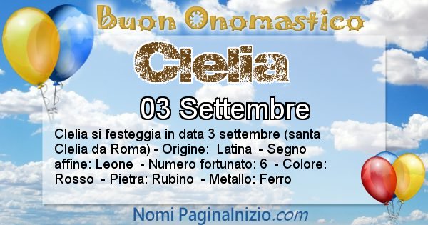 Clelia - Onomastico del nome Clelia