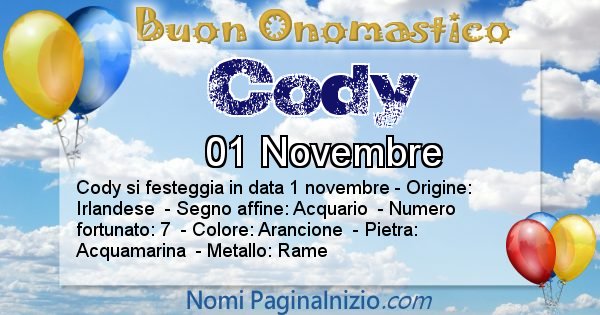 Cody - Onomastico del nome Cody