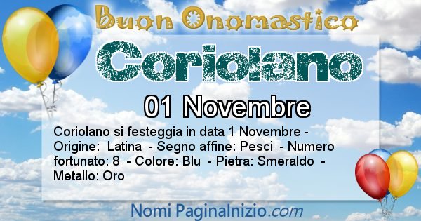 Coriolano - Onomastico del nome Coriolano