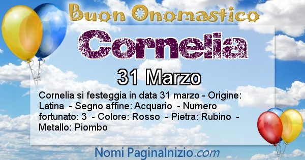 Cornelia - Onomastico del nome Cornelia