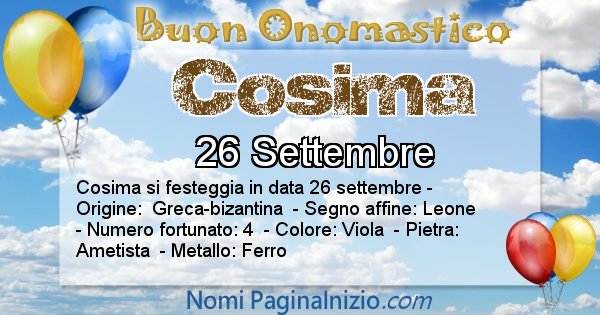 Cosima - Onomastico del nome Cosima