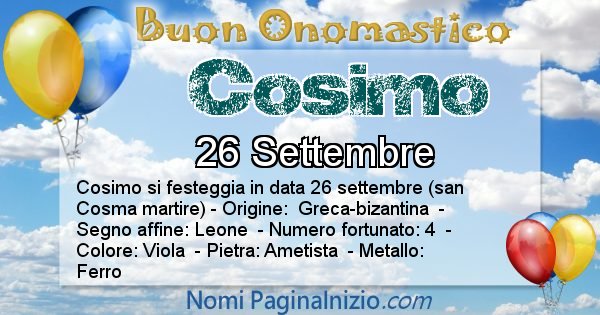 Cosimo - Onomastico del nome Cosimo