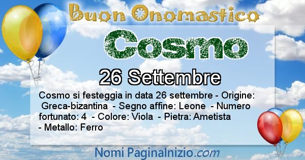 Cosmo - Onomastico del nome Cosmo