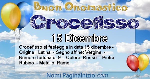 Crocefisso - Onomastico del nome Crocefisso