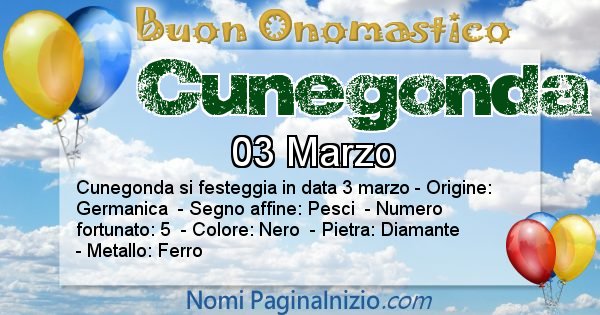 Cunegonda - Onomastico del nome Cunegonda