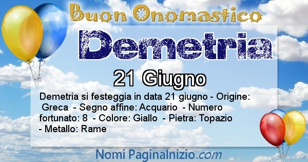 Demetria - Onomastico del nome Demetria