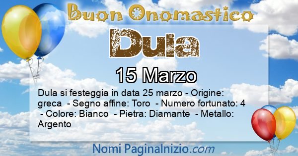 Dula - Onomastico del nome Dula