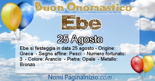 Ebe - Onomastico del nome Ebe