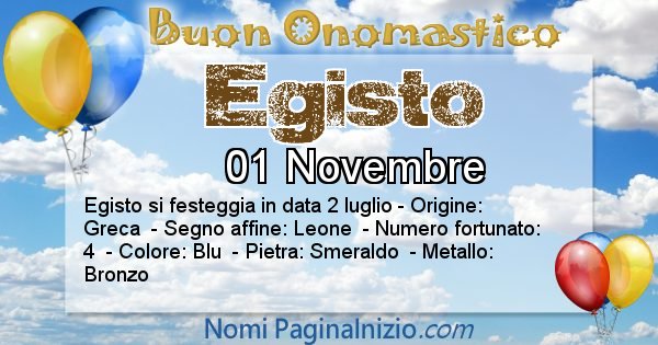 Egisto - Onomastico del nome Egisto