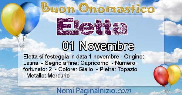 Eletta - Onomastico del nome Eletta