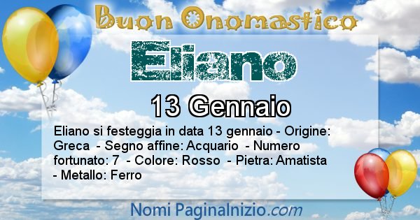 Eliano - Onomastico del nome Eliano