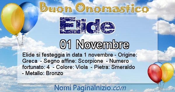 Elide - Onomastico del nome Elide