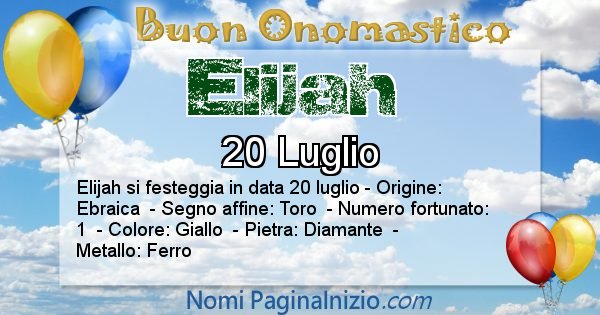 Elijah - Onomastico del nome Elijah