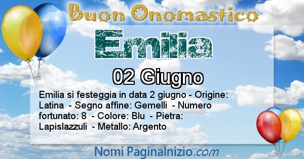 Emilia - Onomastico del nome Emilia