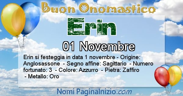 Erin - Onomastico del nome Erin