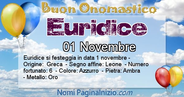 Euridice - Onomastico del nome Euridice