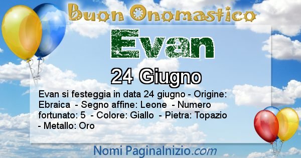 Evan - Onomastico del nome Evan