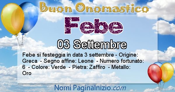 Febe - Onomastico del nome Febe