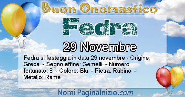 Fedra - Onomastico del nome Fedra