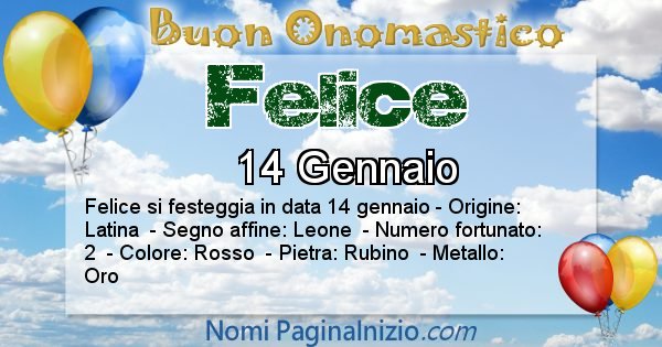 Felice - Onomastico del nome Felice