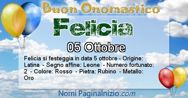 Felicia - Onomastico del nome Felicia